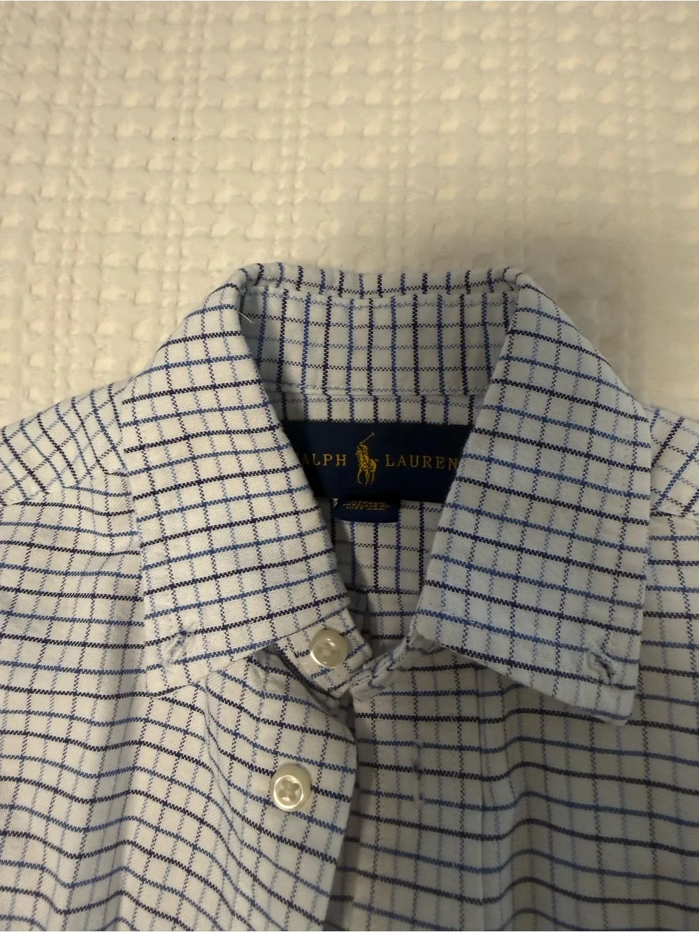 Boys 2T Ralph Lauren White Shirt with Blue Windowpane Check